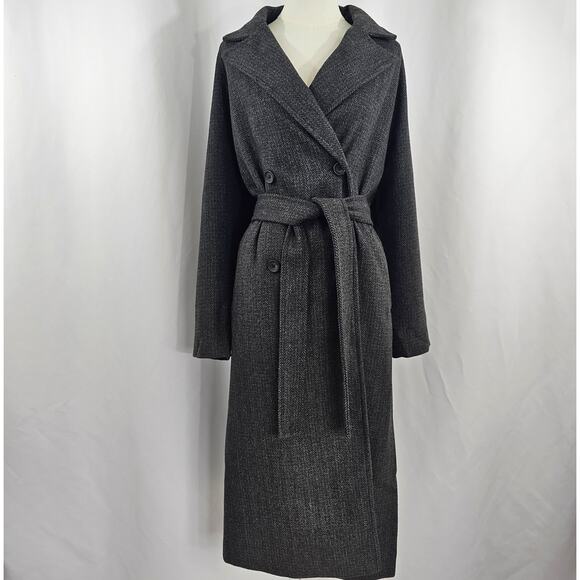 The Drop Jessy Grey Herringbone Double Breasted Long Overcoat Women's Size L NWT - Picture 2 of 16
